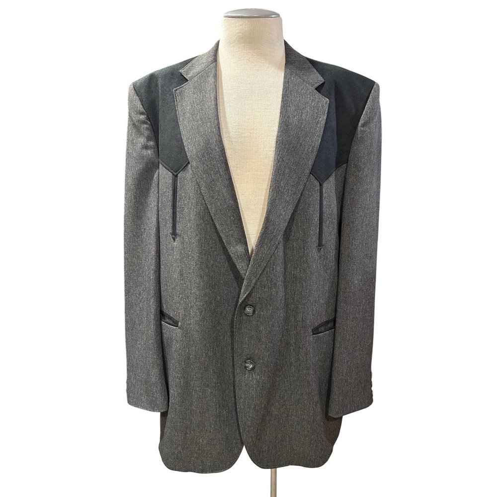 Circle S Texas Mens Western Blazer Sport Coat Size 52L Gray Black Yoke